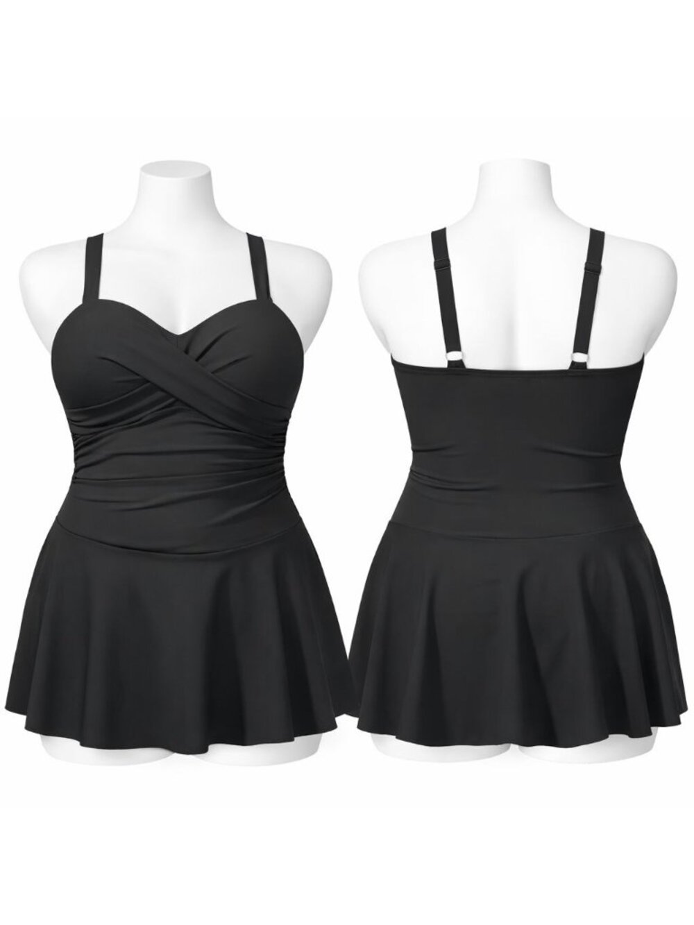 🆕XL Black Tummy Control Ruched Vintage Style Swimdress One Piece NWOT - Picture 2 of 3